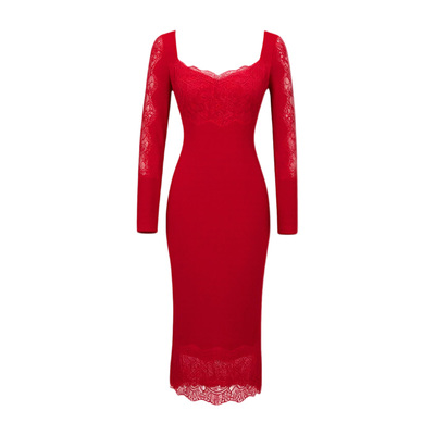 LaborofLove真丝羊毛蕾丝红裙
