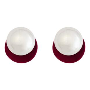 复古红色植绒珍珠款耳夹无耳洞女新款耳环轻奢高级感精致秋冬耳饰