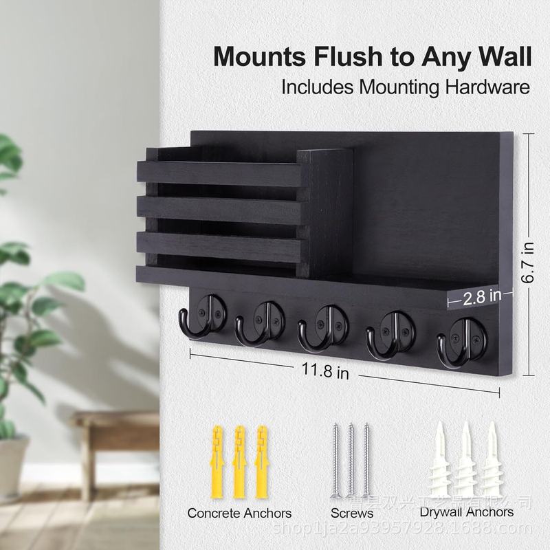 跨境钥匙架壁挂式钥匙挂架邮件信封收纳储存置物架架架玄关木质