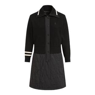 【弹力保暖】暇步士春季休闲针织长袖连衣裙合体大翻领拼接裙子女