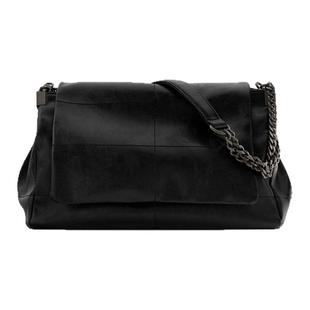2025欧美时尚大包黑色纯色休闲女包链条通勤大容量百搭横款单肩包