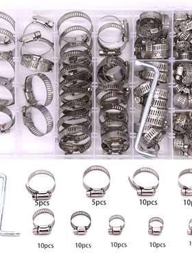 81pcs盒装201不锈钢/美式单耳卡箍喉箍,重型水管夹油管接头卡扣式