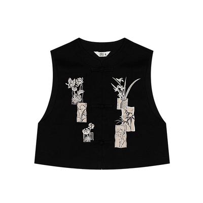 织造司[君子颂]原创国风汉元素立领绣花马甲上衣竹纹印花宋旋裙女