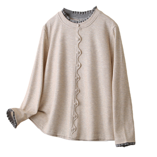 大码女装花边设计感弹力德绒内搭打底衫胖妹妹秋冬季新款加绒上衣