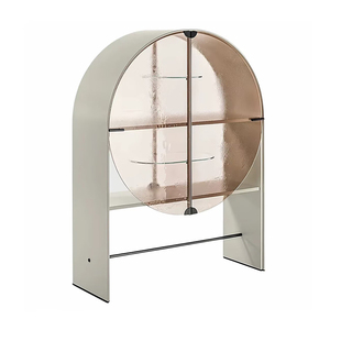 意式轻奢弧形玻璃门酒柜客厅现代展示柜金属靠墙设计师高端收纳柜