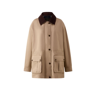 Eland衣恋短外套女长袖撞色翻领单排扣工装风外套2025冬季新款