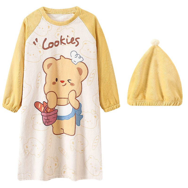 母女睡裙冬季法兰绒加厚黄油小熊