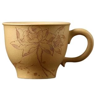 高端宜兴原矿紫砂杯名家李建军纯手工刻绘本山绿泥冰清玉洁主人杯