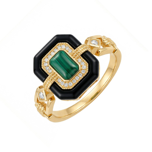 《绿洲彼岸》原创设计S925纯银戒指天然孔雀石黑玛瑙女法式复古新