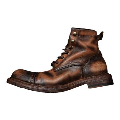 复古工装马丁靴牛皮手工固特异
