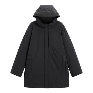 太平鸟男装 冬季黑色商务羽绒服90白鸭绒连帽保暖中长款羽绒外套