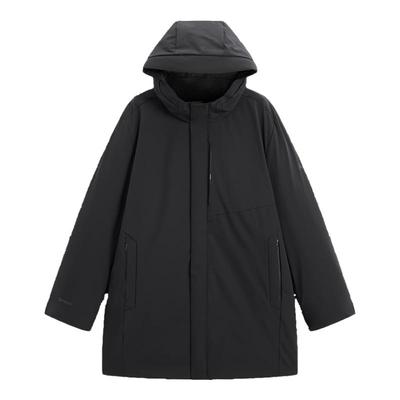 太平鸟男装 冬季黑色商务羽绒服90白鸭绒连帽保暖中长款羽绒外套