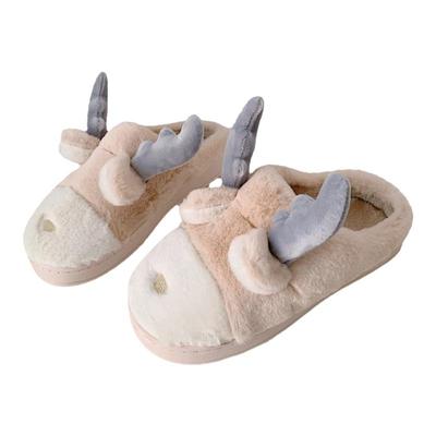 细细条可爱鹿角舒适毛绒棉拖鞋