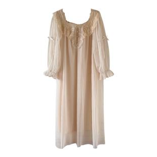 带胸垫睡裙晨袍新娘女春秋季仙女公主宫廷风法式睡衣家居服莫代尔