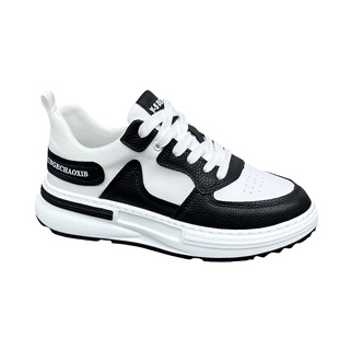 男鞋春秋新款透气真皮拼接网面小白鞋厚底增高时尚运动休闲鞋男款