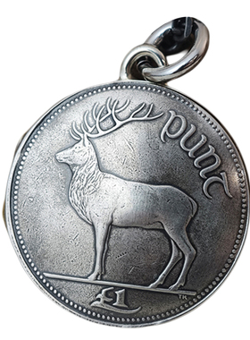 英国爱尔兰一磅硬币吊坠复古手工欧美风格长款项链稀少币照片吊坠