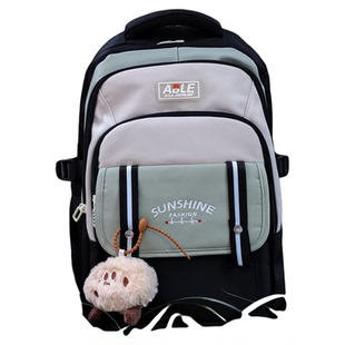 书包女生防水简约耐磨学生初高中生背包轻便大容量结实减负双肩包