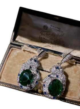 哥伦比亚祖母绿猎豹宝石项链 古董感 镀18K金 孔雀绿猎豹锆石戒指