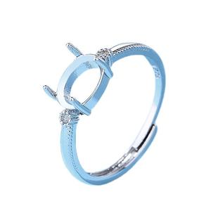 原创设计饰品镀银925戒指空托DIY开口调节四爪镶嵌椭圆形翡翠宝石