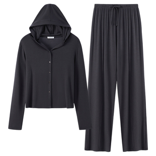 【罗纹假日-睡衣套装】伊维斯连帽开衫套装家居睡衣可外穿女