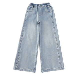 女童加厚绒裤子冬季2025新款冬儿童加绒牛仔裤大童一体绒直筒长裤