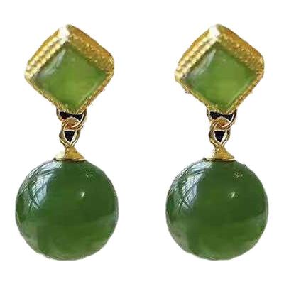 耳钉圆珠复古时尚青玉耳坠