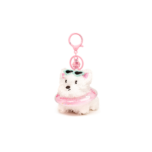 YUYI游泳圈粉色西高地小狗钥匙扣可爱公仔包包挂件挂饰黄油熊礼物