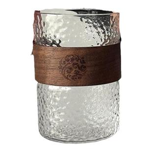 中式喝茶玻璃水杯防烫隔热茶杯简约家用咖啡杯耐热耐高温锤纹杯子