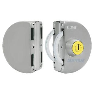 C级玻璃门锁半圆锁推拉门移门地锁双门免开孔店铺中央锁商铺钩锁