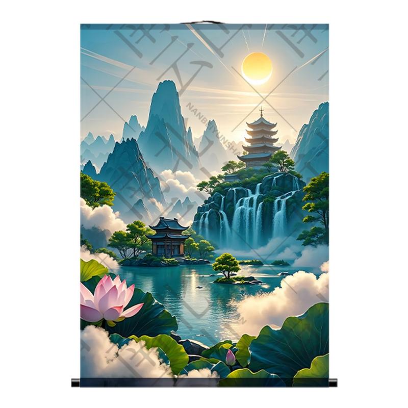 东北仙家堂单背景仙境山水画招财国画