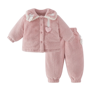 [双面绒]女童家居服洋气两件套加厚套装加绒加厚冬宝宝秋冬款睡衣