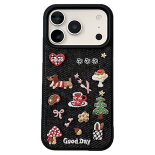 宁宁 可爱牛仔刺绣腊肠狗圣诞树带挂绳女iPhone17Pro Mobile Case