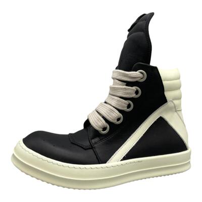 RO暗黑先锋粗鞋带倒三角皮面厚底增高休闲鞋男女高帮鞋