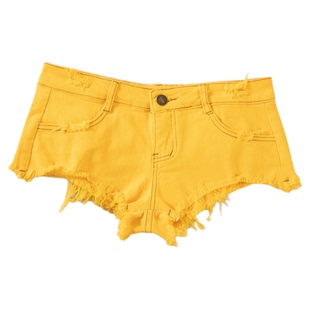 小心机三分裤超低胯走光露臀低腰牛仔短裤性感海边磨破直播热裤