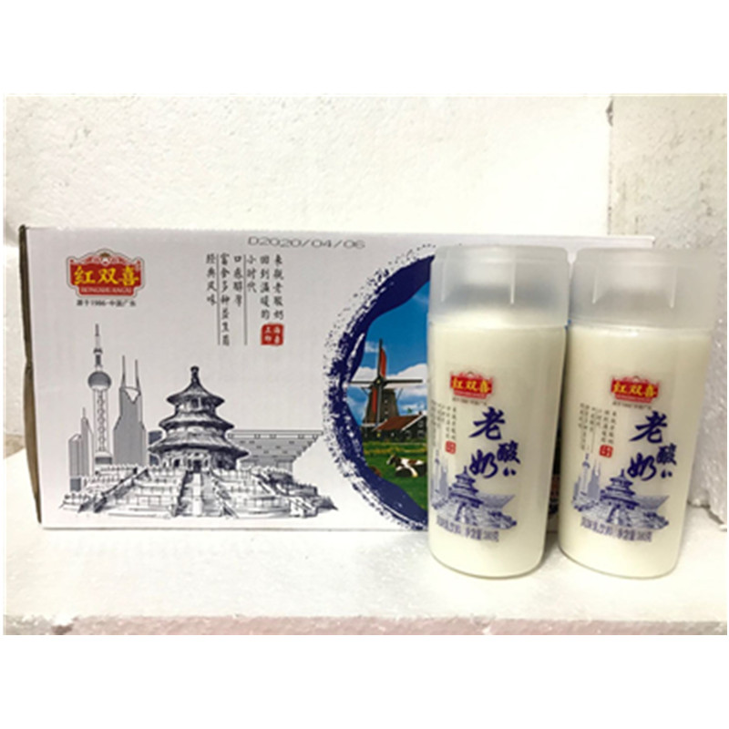 7月新货老酸奶风味蛋白饮料 红双喜原味草莓味老酸奶380克*15瓶
