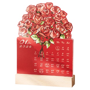 2026年玫瑰宣言立体台历唯美ins风女生高颜值办公室桌面摆件学生中高考治愈系倒计时月历新年伴手礼物可定制