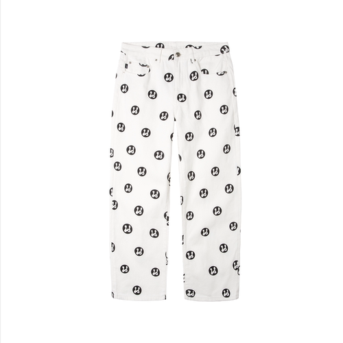 LDS 宽松印花白色满印牛仔长裤
