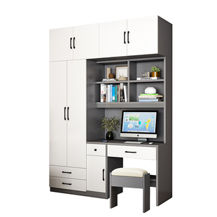 简约书桌带衣柜一体儿童房电脑桌书柜组合小户型家用卧室写字台