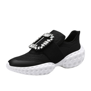 rv唐嫣同款黑色水钻方扣舒适妈妈鞋内增高休闲乐福鞋运动老爹鞋女