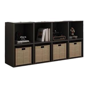 客厅开放书架儿童落地置物架方格柜实木书矮柜黑色自由组合格子柜