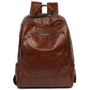 新款时尚潮流真皮背包男女款休闲头层牛皮双肩包通勤电脑包旅行包
