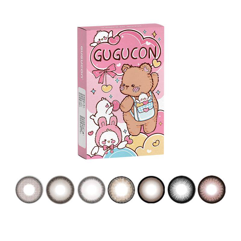 GUGUCON半年抛美瞳2片大直径球球黑彩色隐形眼镜奶猪猪正品三明治