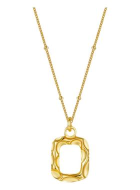 小众款纯银波浪纹方形吊坠项链