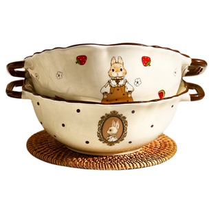 可爱双耳碗家用2025新款高颜值面碗汤碗大号陶瓷汤盆泡面碗沙拉碗