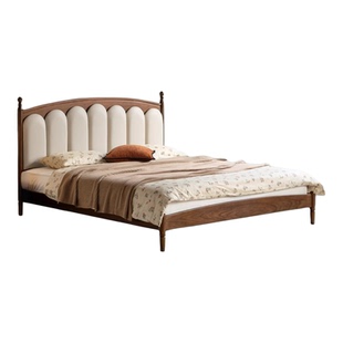 实木床法式储物床卧室家用复古黑胡桃木软靠床中古风大床双人床