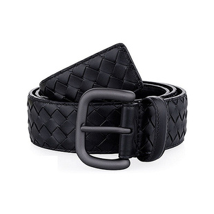 Bottega Veneta/葆蝶家编织纹理设计针扣皮带男款百搭黑色送礼物