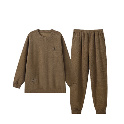 睡衣男士秋冬季珊瑚绒加厚加绒青少年男生新款半边绒家居服可外穿