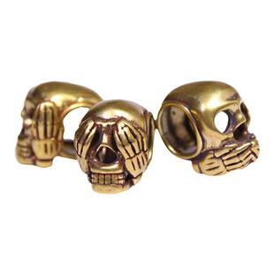 复古黄铜手工不听不看不说三不骷髅手串文玩手环手镯散珠配珠三通