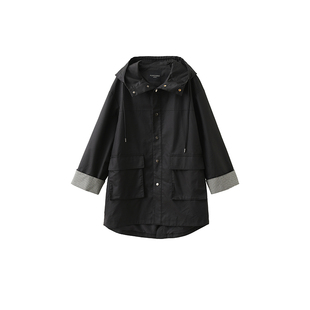 popchrio◆挺括复古巴恩风莱赛尔棉连帽风衣中长款宽松外套春秋女