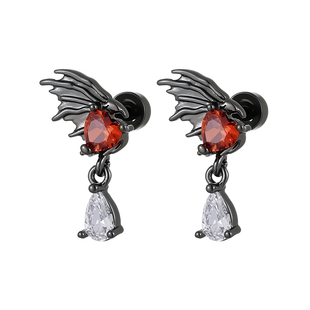 天使之翼红色爱心锆石吊坠钛合金耳钉小众耳环钛钢耳钉耳饰耳坠女